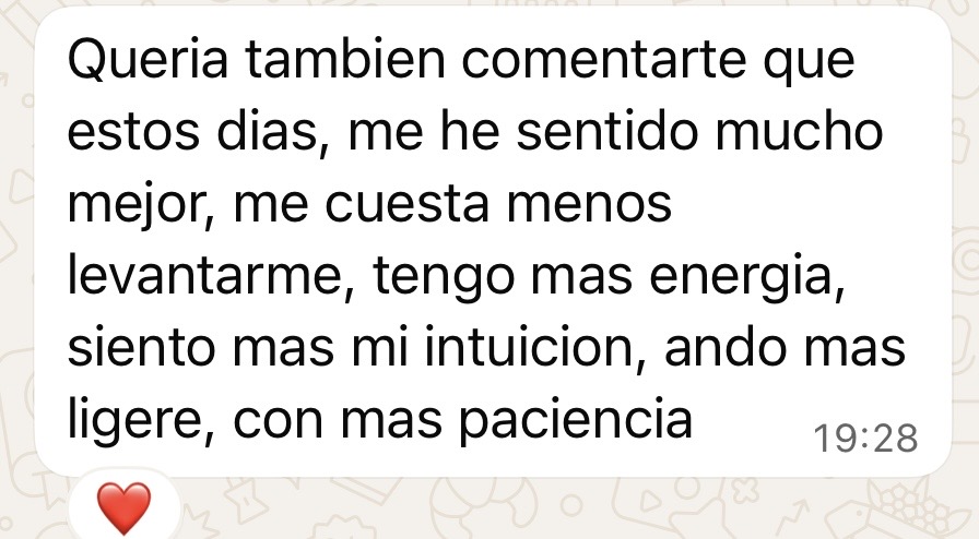 Testimonio: me he sentido mucho mejor, tengo más energía, ando más ligera y con más paciencia.
